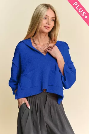 wholesale clothing plus textured sweater knit knotched v-neck top davi & dani