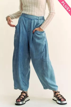 wholesale clothing plus high waist tencel denim barrel pants davi & dani