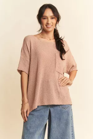 wholesale clothing solid round neck midi sleeve loose top sweater davi & dani