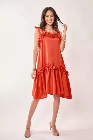 wholesale clothing square neck frill detail ruffled hem midi dress davi & dani