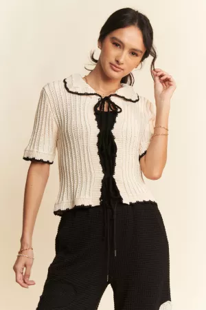 wholesale clothing chunky knit scalloped edge frilled collar top davi & dani