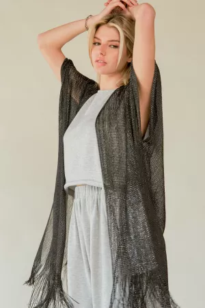 wholesale clothing glitter tessel mesh loose fit kimono cover up davi & dani