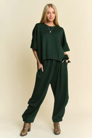 wholesale clothing solid flowy top with elastic waist band pants set davi & dani