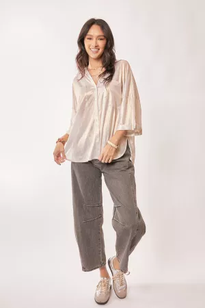 wholesale clothing solid sparkling shimmer pocket button front shirt davi & dani