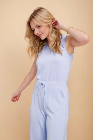 wholesale clothing solid boat neck sleeveless bodice pocket jumpsuit davi & dani