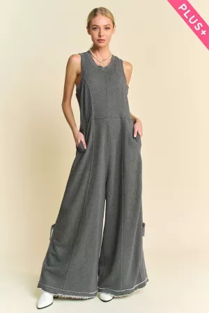 wholesale clothing plus ribbed contrast ruched side seam jumpsuit davi & dani