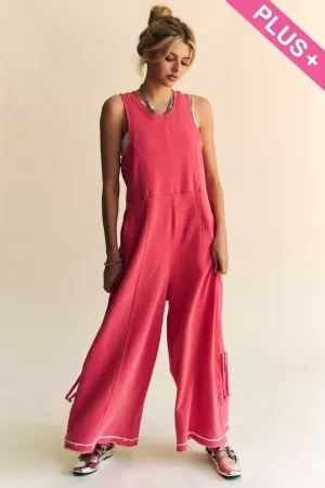 wholesale clothing plus ribbed contrast ruched side seam jumpsuit davi & dani