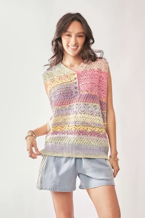 wholesale clothing multi color crochet sleeveless knit vest top davi & dani