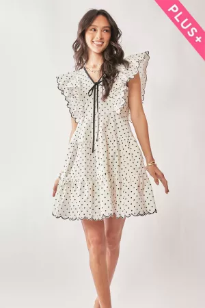 wholesale clothing plus polka dot scallop ruffle sleeve tiered dress davi & dani