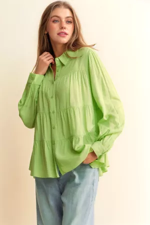 wholesale clothing button placket layered ruffle hem shirts blouse davi & dani