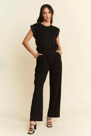 wholesale clothing stone detail sleeves soft knit track jumpsuit davi & dani