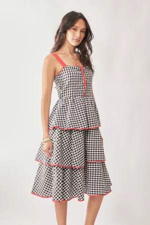 wholesale clothing gingham tiered ruffle skirt midi dress davi & dani