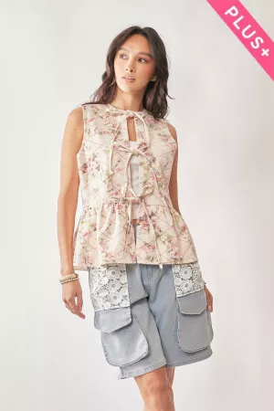 wholesale clothing plus garden floral denim tie front vest jacket davi & dani