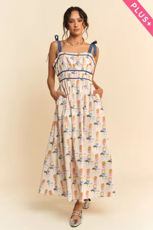 wholesale clothing plus sleeveless printed ribbon maxi sun dress davi & dani