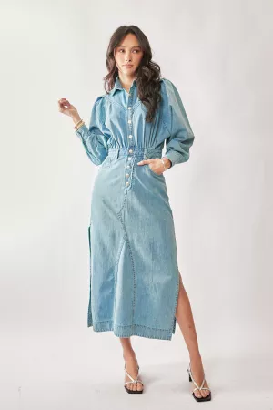 wholesale clothing denim midi dress with button closure davi & dani