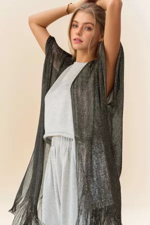 wholesale clothing glitter tessel mesh loose fit kimono cover up davi & dani