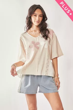 wholesale clothing plus floral patch detail on front knit top davi & dani