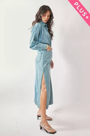 wholesale clothing plus denim midi dress with button closure davi & dani