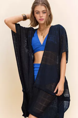 wholesale clothing square-lace fringe trim detail open front kimono davi & dani