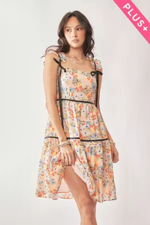 wholesale clothing plus floral printed tape ruffle tiered dress davi & dani