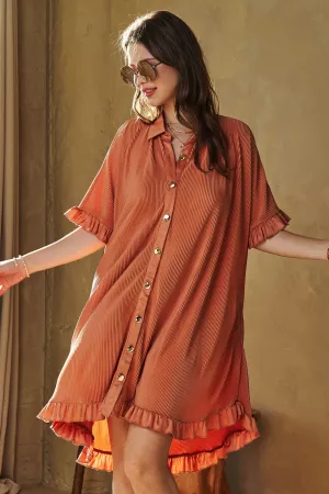 wholesale clothing pleated ruffle detail button down shirt dress davi & dani