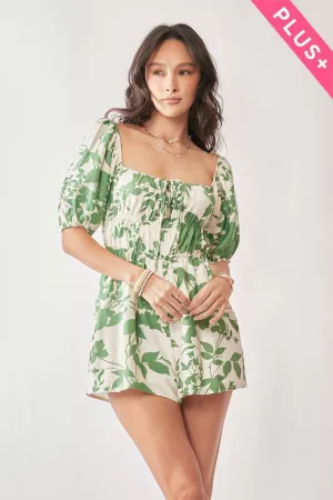 wholesale clothing plus floral print short sleeves woven romper davi & dani