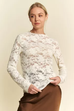 wholesale clothing lace stretch top with mock neck davi & dani