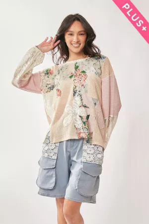 wholesale clothing plus woven texture top with long sleeves davi & dani