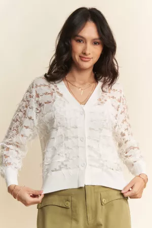 wholesale clothing lightweight textured lace button down cardigan davi & dani