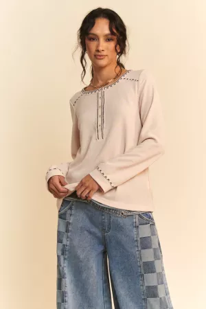 wholesale clothing textured long sleeve see through mesh layered top davi & dani