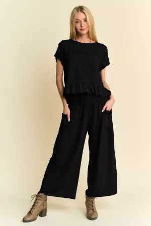 wholesale clothing ruffle cap sleeve top and waistband pants set davi & dani