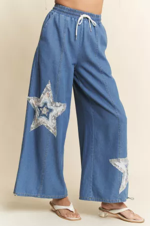 wholesale clothing light weight denim star waistband pants davi & dani