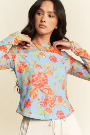 wholesale clothing floral print mesh long sleeve layering top davi & dani