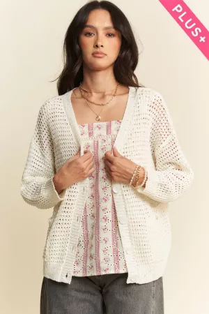 wholesale clothing plus solid crochet open sweater cardigan davi & dani