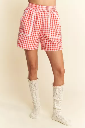 wholesale clothing plaid shorts elastic waist with pocket davi & dani