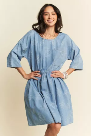 wholesale clothing denim wide collared tape button front dress davi & dani