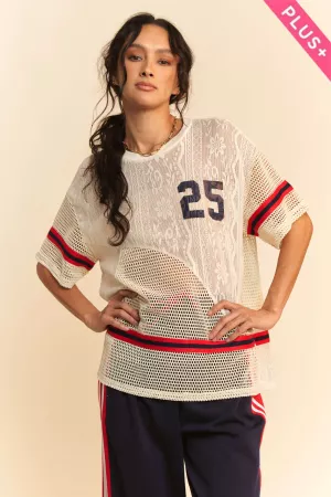 wholesale clothing plus lace mesh paneling sports tape detail tee davi & dani