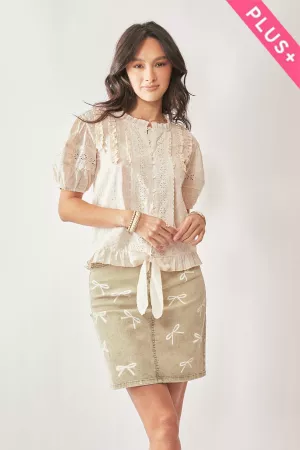 wholesale clothing plus woven texture top with button closure davi & dani