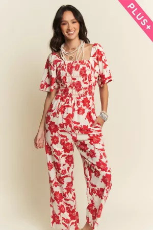 wholesale clothing plus floral print woven jumpsuit flutter flowy davi & dani