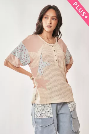 wholesale clothing plus star knit boxy top with star patch sewn davi & dani