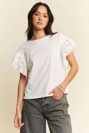 wholesale clothing solid lace round neck t-shirt top davi & dani