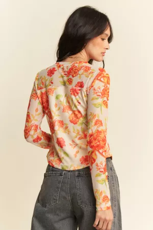 wholesale clothing floral print mesh long sleeve layering top davi & dani