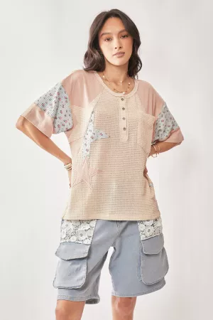 wholesale clothing star knit boxy top with star detail patch sewn davi & dani