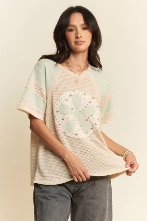 wholesale clothing short sleeve knit top contrast floral printed davi & dani