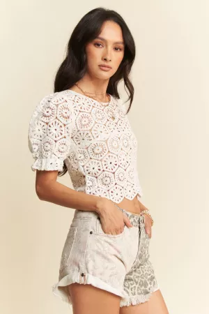 wholesale clothing crochet short sleeve crop knit top davi & dani