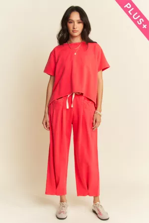 wholesale clothing plus garment washed pleat top and pants set davi & dani