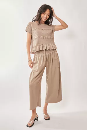 wholesale clothing ruffle cap sleeve top and waistband pants set davi & dani