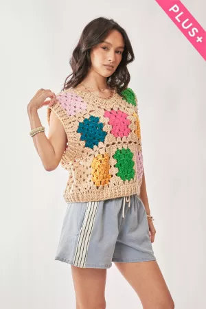 wholesale clothing plus crochet granny square sweater vest davi & dani