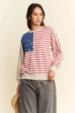 wholesale clothing plus american flag french terry sweatshirt top davi & dani