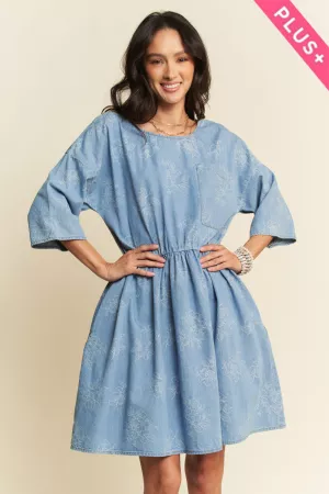 wholesale clothing plus denim wide collared tape button front dress davi & dani